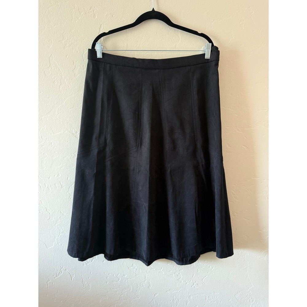 Tan Jay Black Faux Suede Midi Skirt Vintage 90s Boho Dark Academia Goth 16P NWT